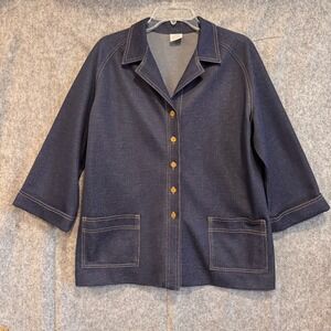 Vtg Lady Graff Denim Jacket Womens 16* Dark Blue Union Utility Button Chore USA